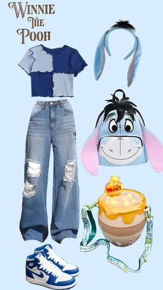 #outfitinspo #winniethepooh Clarabelle Cow Disneybound, Disney Character Dress Up For School, Eeyore Inspired Outfits, Disney Bound Outfits Winter, Pooh Bear Characters, Eeyore Costume, Easy Disney Costumes, Winnie The Pooh Outfit