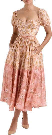 HOUSE OF CB Penelope Floral Puff Sleeve Corset Maxi Dress | Nordstrom Pink Maxi Dress With Pockets, Spring Dresses With Pockets And Tiered Skirt, Spring Tiered Skirt Dress With Pockets, Tiered Summer Dresses With Pockets, Summer Tiered Dresses With Pockets, Spring Tiered Dress With Pockets, Spring Flowy Dresses With Pockets, Corset Maxi Dress, House Of Cb