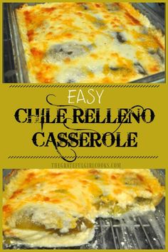 an easy cheesy casserole is shown in the oven