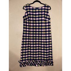 This Is An Incredible Vintage Koratron Dress. It Is In Excellent Condition. Looks Brand New:). It Is A Size 15/16. Koratron Jodee Shift Dress Plaid Vintage Hidden Rear Zipper Bottom Hem Double Sided Ruffle Sleeveless Looks Brand New 100% Cotton Size 15/16 Measurements Pit To Pit 19” Pit To Bottom Hem 31” Top To Bottom 40” Multicolor Sleeveless Midi Dress With Ruffle Hem, Multicolor Sleeveless Dress With Ruffle Hem, Sleeveless Yellow Midi Dress With Ruffle Hem, Yellow Ruffled Sleeveless Sundress, Yellow Sleeveless Ruffled Midi Dress, Yellow Sleeveless Midi Dress With Ruffles, Preppy Academia, Vintage Preppy, Plaid Dress