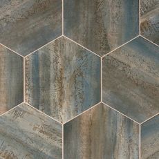 an image of some tiles that look like hexagonals in brown and blue