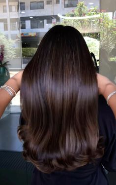 Dark Brown Shiny Hair, Dark Brunette Hair Straight, Dark Brown Glaze Hair, Dark Brown Hair Gloss, Espresso Highlights On Dark Hair, Hair Color For Dusky Indian Skin, Black Hair Balayage Straight, Rich Chocolate Brown Hair With Dimension, Dark Shiny Hair