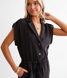 A. Peach Solid Boiler Jumpsuit - Black X-Large, Women's Washedblack Woven snap down jumpsuit Cuffed sleeves Elasticized cinch tie waistband Elasticized bottom openings Rise measures 13 Inseam measures 28 Bust measures 35 on size small Body length 54 on size small. 80% Cotton 20% Nylon. Hand wash cold. Do not bleach. Dry flat. Iron low if necessary.. WOMEN'S BOTTOMS SIZE CONVERSION CHART Waist (size) 22 23 24 25 26 27 28 29 30 31 32 33 34 36 38 Juniors - 00 0 1 3 5 7 9 11 13 15 - - - - US - - 00 Black Summer Jumpsuits And Rompers With Tie Waist, Black Summer Jumpsuit With Tie Waist, Solid Button-up Jumpsuits For Loungewear, Solid Color Button-up Jumpsuits For Loungewear, Black Button-up Jumpsuits And Rompers For Summer, Boiler Jumpsuit, Jumpsuit For Women, Women's Bottoms, Jumpsuit Black