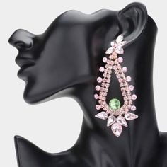 Long Pink &amp; Green Teardrop and Round Stone Chandelier Earrings | Pageant Earrings | Prom Earrings Pageant Earrings, Prom Earrings, Chandelier Earrings, Pink And Green, Prom, Stone, Green, Pink, Color