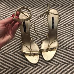 Used Rl Collection Heels. Great Condition And Barley Used Per Photo Of Shoe Soles. Originally Retailed For $695. Size 9, But Run More Like An 8.5. Ralph Lauren Gold Heels, Gold Ankle Strap Heels, Ralph Lauren Shoes, Ralph Lauren Collection, Ankle Strap Heels, Barley, Strap Heels, Shoes Women Heels, Ankle Strap