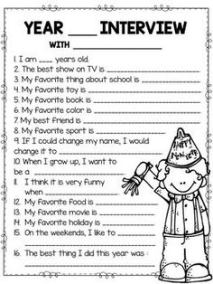 an interview sheet with the words year 1 and 2