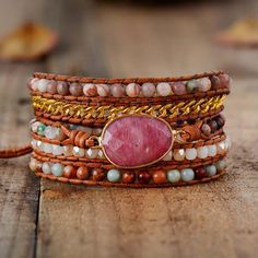 beYOUtiful Rhodonite Wrap Bracelet - Earth Healing Stones Gemstone Wrap Bracelet, Wrap Armband, Making Bracelets With Beads, Treasure Jewelry, Beaded Wrap Bracelets, Natural Stone Bracelets, Protection Bracelet, Beaded Wraps, 7 Chakras