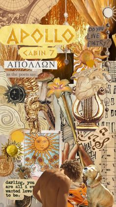 an artistic collage with various images and words