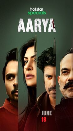 the poster for aarrya, which features three men and one woman with different facial expressions