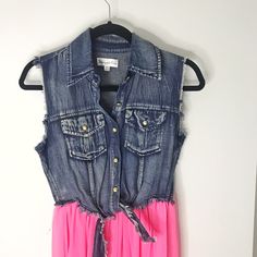 High Low Dress. Hot Pink With Denim Top. Has A Side Zipper. Never Worn. Size Small. Honey & Rosie Sleeveless Pink Denim Dress, Summer Pink Denim Dress, Spring Pink Denim Dress, Top Dress, Denim Top, Side Zipper, High Low Dress, High & Low, High Low