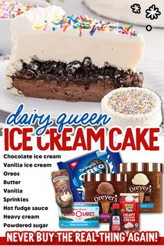 an advertisement for dairy queen ice cream cake