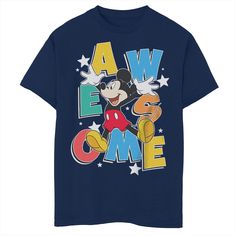 a mickey mouse t - shirt with the words awe come on it's chest