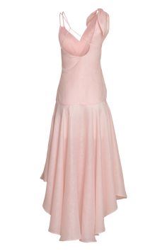 Modern shapes with romantic femininity is on full display in the pink Marea dress. Crafted from a lustrous light-weight linen, this breezy, mid-length dress falls into a high-low asymmetrical hemline creating a sense of movement and glamour. Wear it with a pair of simple backless low-heel for a bold yet sophisticated look or strappy flats for a day look. Handkerchief Dress, Strappy Flats, Modern Shapes, Overlay Dress, Handkerchief Hem, Pink Midi Dress, Mid Length Dresses, High Point, Fall Dresses