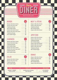 a restaurant menu with checkered background - food and drink menus