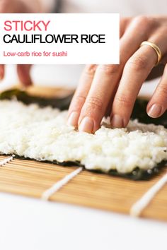 sticky cauliflower rice Rice Free Sushi Rolls, How Do You Make Cauliflower Rice, Cauliflower Sushi Bowl, Keto Sushi Rice, Low Carb California Roll, Cauliflower Sticky Rice, Cauliflower Rice Poke Bowl, Cauliflower Rice Cakes, Rice Free Sushi