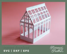 a paper model of a house sitting on top of a pink background with the words instant download svg dxf / eps