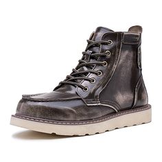 Category:Boots; Upper Materials:Leather; Lining Materials:Leather; Gender:Men's; Toe Shape:Round Toe; Outsole Materials:Rubber; Closure Type:Lace-up; Function:Comfortable,Slip Resistant; Listing Date:08/13/2024; 2024 Trends:Work Boots; Foot Length:null; Foot Width:null Rugged Ankle-high Martin Boots With Reinforced Toe, Brown Steel Toe Lace-up Boots For Fall, Casual Martin Boots With Reinforced Snip Toe, Rugged Steel Toe Martin Boots For Fall, Brown Steel Toe Combat Boots For Fall, Rugged Lace-up Moto Boots For Fall, Fall Martin Boots With Leather Sole And Closed Toe, Fall Closed Toe Martin Boots With Leather Sole, Faux Leather Lace-up Martin Boots With Leather Sole