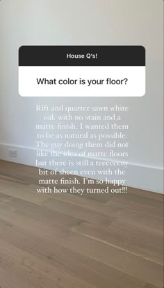 a room with white walls and wood floors is featured on the app, which shows what color is your floor?