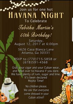 an image of a hawaiian birthday party with the name havana night on it