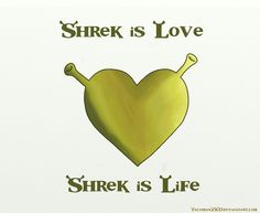 there is a card with a heart shaped object on it that says, shrek is love