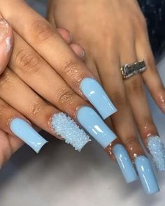 Icy Blue Nails Acrylic, Baby Blue Square Nails, Blue Tapered Square Nails, Med Nails, Square Acrylic Nails Short, Acrylic Nails Short Square, Candy Nail Art, Baby Blue Acrylic Nails, Acrylic Nails Short