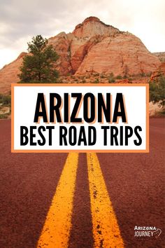 Double yellow line in roadbed, with Arizona red rocks in background, Arizona Road Trip Travel Road Trip, Travel Arizona, Southwest Travel, Arizona Vacation, Road Trip Map