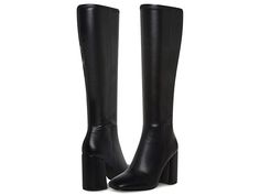 Steve Madden Ally Boot - Women's Boots : Black Leather : Complement your chic fall-ready wardrobe in the Steve Madden Ally Boot. Inside zipper closure. Round toe silhouette. Knee-high length. Covered block heel. Leather upper. Textile and synthetic lining. Synthetic insole. Synthetic outsole. Imported. Measurements: Heel Height: 4 in Circumference: 15 in Shaft: 14 3 4 in Product measurements were taken using size 7, width M. Please note that measurements may vary by size. Weight of footwear is b Tight Black Boots, Knee High Black Boots, Black Leather Knee High Boots, Knee Length Boots, Leather Knee High Boots, Black Knee High Boots, Black Boots Women, Christmas 2024, Winter 2024