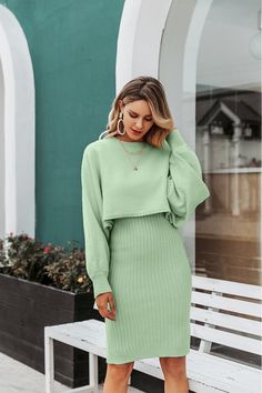 Material: AcrylicSilhouette: SheathModel Number: S19DR5067Season: WinterNeckline: O-NeckSleeve Length(cm): FullSleeve Style: Batwing SleeveGender: WOMENDecoration: NONEStyle: Office LadyWaistline: NaturalPattern Type: SolidDresses Length: Knee-LengthItem Type: women winter sweater bodycon dress setsColor: black dress,yellow dress,green dress,white dress,pink dressOccasion: prom dress,office ladies dress,streetwear dress,party dressGender: female dress,ladies dress,women dressYear and season: aut Elegant Casual Dress, Sleeveless Sweater Dress, Women Sweaters Winter, Winter Mode, Ribbed Knit Dress, Sweater Dress Women, Knit Sweater Dress, Sweater Set, Sleeveless Sweater