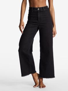 Fall Pants, Womens Wide Leg Pants, Fall Jeans, Fall Denim, Stretch Pants, Wide Leg Denim, Billabong, Wide Leg Jeans, Black Denim