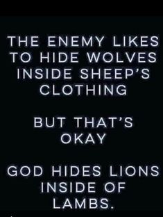 the enemy likes to hide wolfies inside sheep's clothing but that's okay god hides lions inside of lambs