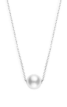 Mikimoto White South Sea Cultured Pearl Pendant MPQ10058NXXW. A single-pearl pendant featuring a 10mm White South Sea cultured pearl ser on an 18k white gold chain. Single Pearl Pendant, Pearl Diamond Pendant, Akoya Pearl Necklace, Diamond Accessories, White Gold Chain, Single Pearl, White Gold Chains, Cushion Diamond, Square Diamond