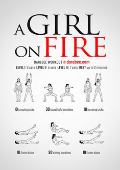 a poster with instructions on how to do a girl on fire workout for beginners