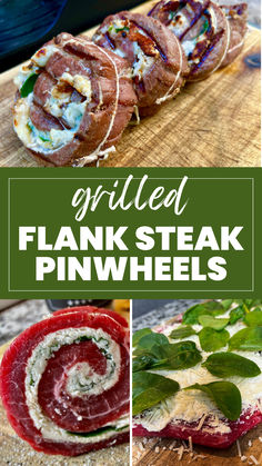 Grilled flank stuffed steak pinwheels for Mother's Day steak dinner. Steak Pinwheels In Air Fryer, Flank Steak Pinwheels Grilled, Stuffed Flank Steak Recipes, Grilled Stuffed Flank Steak, Tender Flank Steak, Steak Roll Ups, Stuffed Flank Steak