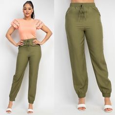 A Pair Of Colored Denim Jogger Pants In Solid Color Featuring A High-Rise Elastic Waistband, Drawstring, Pockets, And A Cuffed Full Hem. Category: Denim Fabric: 100% Lyocell Content: 100% Lyocell S 4-6 M 8-10 L 12-14 Some Stretch True To Size Olive Denim Jogger Pants, Denim Joggers, Cargo Joggers, Colored Denim, Denim Fabric, Jogger Pants, Track Pants, New Arrival, Pant Jumpsuit