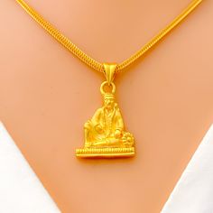 22k-gold-lightweight-traditional-pendant Sai Baba Locket Gold, 22k Gold Temple Necklace For Navratri Gift, Yellow Gold Temple Necklace For Navratri Puja, Yellow Gold Temple Necklace For Puja And Navratri, 22k Gold Spiritual Necklaces For Rituals, Spiritual Yellow Gold Temple Necklace For Rituals, Yellow Gold Necklaces For Navratri Rituals, Yellow Gold Amulet Temple Necklace For Rituals, 22k Gold Spiritual Temple Necklace For Diwali