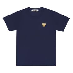 Play Gold Heart T-Shirt (Navy) Comme Des Garcons T Shirt, Balenciaga Shirt, Cdg Play, Play Comme Des Garcons, Cute Workout Outfits, Heart T Shirt, Comme Des Garcons Play, Embroidered Heart, Hoodie Outfit