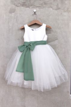 Flower Girl Dress Tulle Ivory With Sage Green Sash White Tutu - Etsy White And Green Flower Girl Dress, Little Bridesmaid Dresses Flower Girls Wedding Ideas, Simple Modern Flower Girl Dress, Flower Girl Dresses Ivory, Ring Bearer Sage Green, Flower Girl Dresses Sage Green, Flower Girl Sage Green, Flower Girl Dresses Green, Sage Green Flower Girl Dress