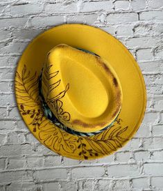 Hat Custom Burned Hat Hand Burned Hat Custom Hat - Etsy Yellow Fedora Hat Outfit, Yellow Brimmed Panama Hat For Spring, Yellow Hats For Kentucky Derby Vacation, Yellow Panama Fedora Hat For Spring, Yellow Curved Brim Panama Hat For Spring, Yellow Panama Hat With Curved Brim For Spring, Yellow Sun Hat For Kentucky Derby Vacation, Adjustable Yellow Panama Hat With Flat Brim, Kentucky Derby Yellow Sun Hat For Vacation