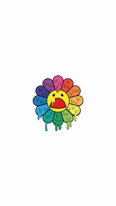 a colorful flower with an emoticive expression on it