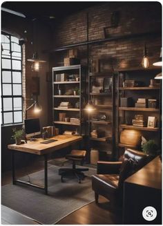 Open. Modern Industrial Office Space, Art Deco Home Office, Rustic Office Design, Color In Interior Design, Industrial Home Office, Industrial Interior Office, Modern Home Office Design, Industrial Office Decor, Gray Room