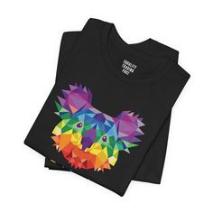 I'm wild about koalas just as much as I'm wild about gay pride tees! This shirt is more form-fitting and longer. Before ordering, please measure the T-shirt you wear so you can order the correct size. Don't forget to check out the size chart in the photos for accurate sizing information. 100% Airlume combed & ringspun cotton (varies by color) Light fabric (4.2 oz/yd² (142 g/m²)) Unisex Retail fit Ribbed knit collar for better fit, reinforced shoulders for shape retention Tear away label Double-s Black Crew Neck Top With Rainbow Print, Casual Black T-shirt For Pride, Black Screen Print T-shirt For Pride, Black Crew Neck T-shirt With Rainbow Print, Black Screen Print Tops For Pride, Black Screen Print Top For Pride, Black Pride Screen Print Top, Black Short Sleeve T-shirt With Rainbow Print, Blend S