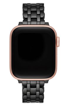 Kate Spade New York scallop 16mm Apple Watch® bracelet watchband | Nordstrom Apple Watch Bracelet Band, Stainless Steel Watch Women, Apple Watch Bracelet, Apple Watch Bracelets, Pave Bracelet, Watch Bracelet, Black Plates, Black Accents, Black Stainless Steel