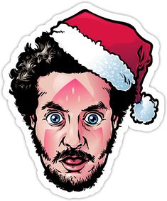 a caricature of a man wearing a santa hat with his eyes wide open