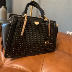 Coach Dreamer Bag (38541) In Black Leather With Gold Quilt And Rivets Includes Long Strap And Dust Bag 11.5 X 7.5 X 4.25 Inches Used Once In 4 Years Coach Dreamer Bag, Bags Coach, Rivets, Coach Bags, The Dreamers, Dust Bag, Black Leather, Bag Lady, Leather