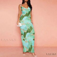 Lasaky - Resort Style Printed Bodycon Dress with Backless Design and High Waist Detail Strappy Maxi Dress, Cami Maxi Dress, Camisole Dress, Bodycon Maxi Dresses, Printed Bodycon Dress, Maxi Slip Dress, Maxi Robes, Suspender Dress, Long Summer Dresses