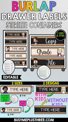 a bunch of different types of labels for children's names and numbers on them