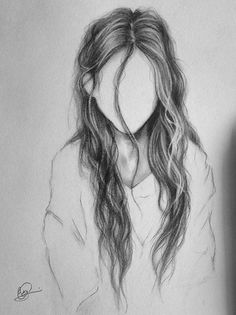 a pencil drawing of a girl with long hair and a white shirt on her face