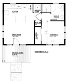 a floor plan for a small house with two bedroom and an attached bathroom, including a loft