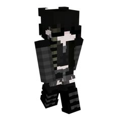 an image of a man in black and white minecraft style clothes, standing with his hands on his hips