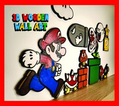 a nintendo themed wall art with mario running